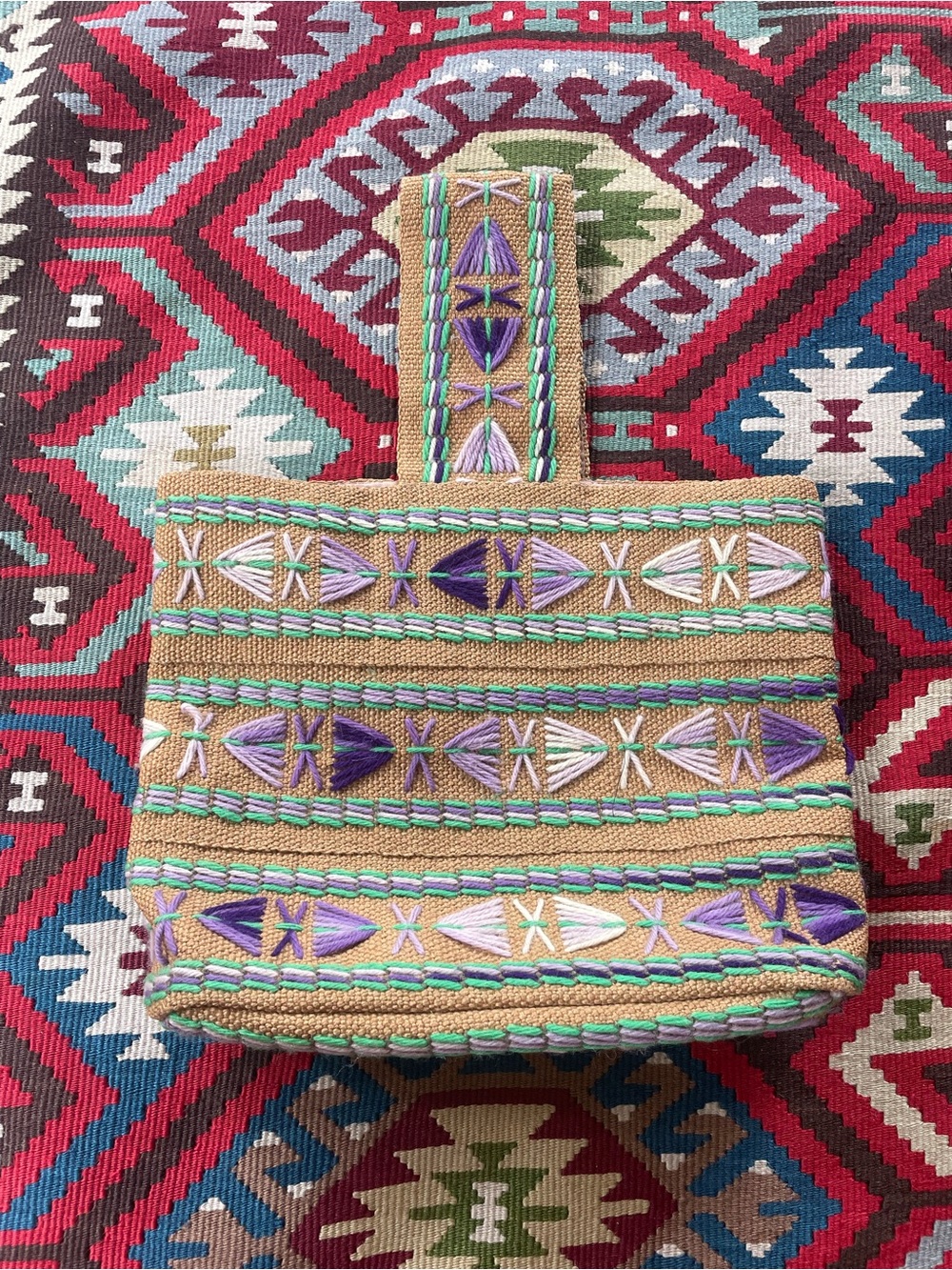 Vintage hand embroidered burlap tote bag